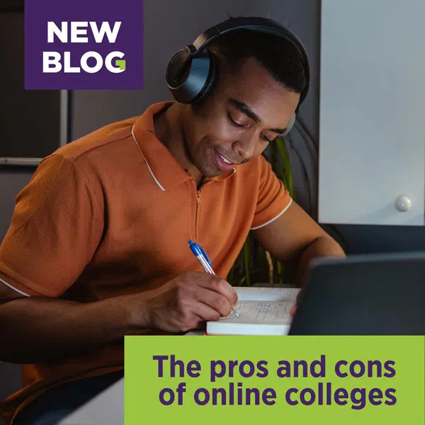 Student considering the pros and cons of online college